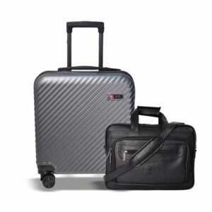 Swiss Military Combo of (LTB9_PLB1) 39L Laptop Overnighter Trolley & Leatherette Laptop Messenger Bag, Hard-Sided ABS Cabin Size Luggage with 360° Wheels, 15.4” Laptop Compartment, Adjustable Strap