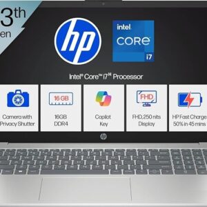 HP 15, Intel Ci7-13620H 13th Gen Laptop (16GB DDR4, 512GB SSD) Anti-Glare, Micro-Edge, 15.6''/39.6cm, FHD, Win11, M365 Basic(1yr), Office Home24, Silver,1.65kg, FHD Camera W P. Shutter, Backlit
