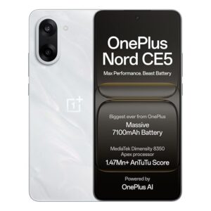 OnePlus Nord CE5 (Marble Mist, 8GB RAM, 128GB Storage) | Dimensity 8350 Apex | 7100mAh Battery | OnePlus AI | 6.74″ AMOLED 120Hz