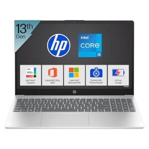 HP 15, 13th Gen Intel Core i5-1334U Laptop (16GB DDR4,512GB SSD) Anti-Glare, Micro-edge,15.6''/39.6cm, FHD, Win11,M365,Office24, Silver,1.59kg, Iris Xe Graphics, FHD Camera w/privacy shutter, fd0577TU